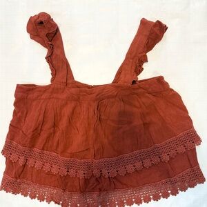Rust Sleeveless Top with Lace Trim